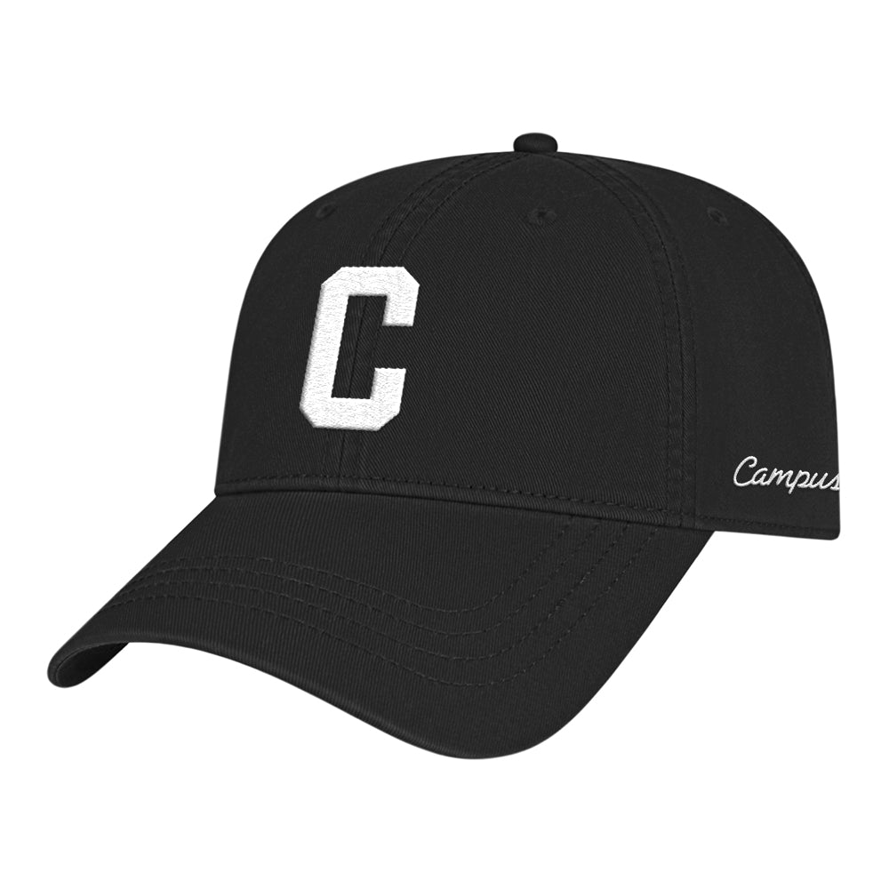 Black cap with a white 'C' logo on a white background