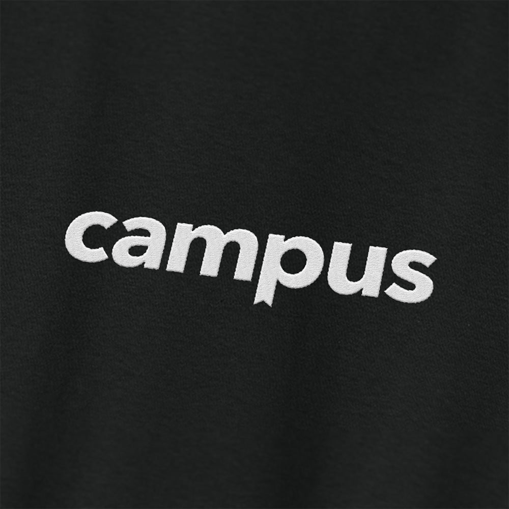 Black shirt with 'campus' text in white on a black background