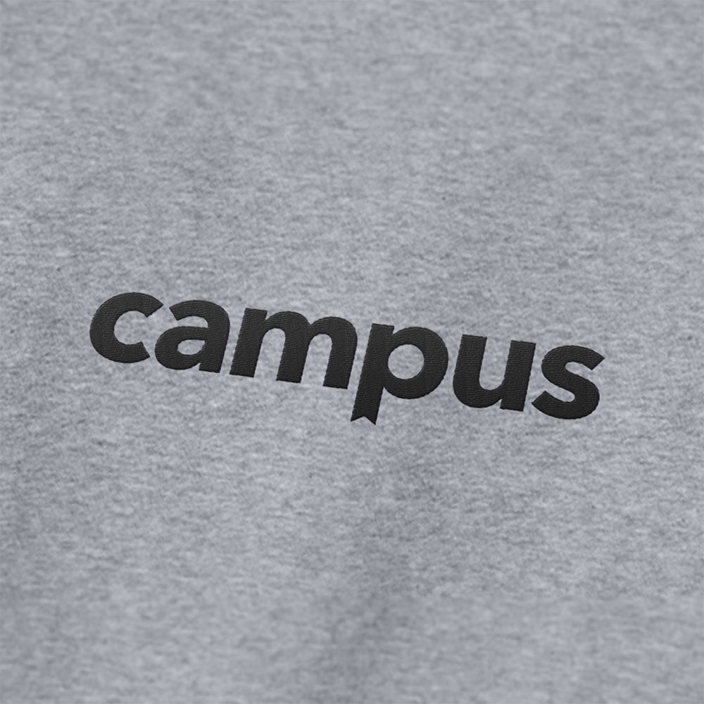 Gray fabric with 'campus' text printed on it