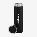 Black water bottle with 'campus' branding on a white background