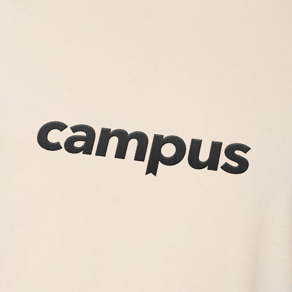 Beige fabric with 'campus' text printed in black