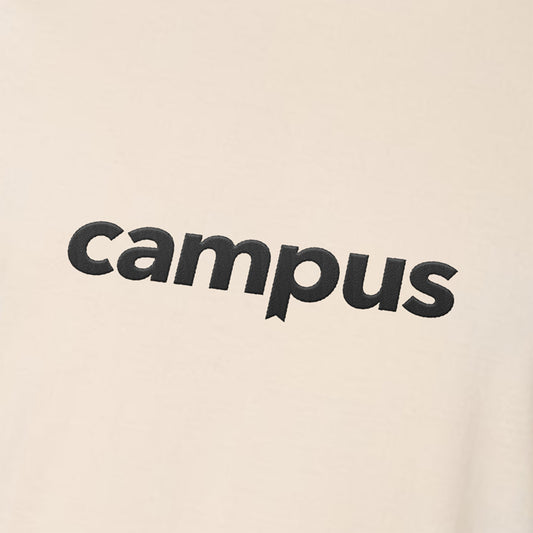 Beige fabric with 'campus' text printed in black