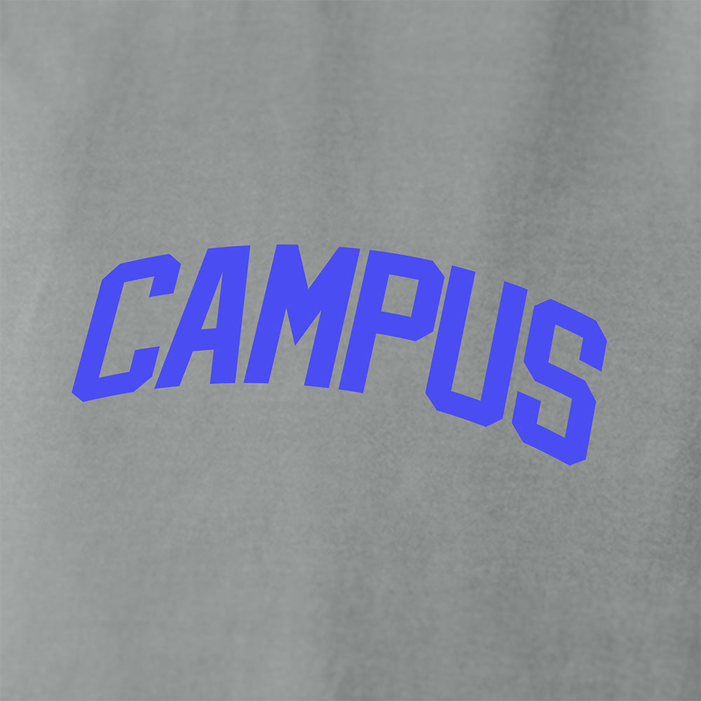 Gray sweatshirt with 'CAMPUS' printed in blue letters