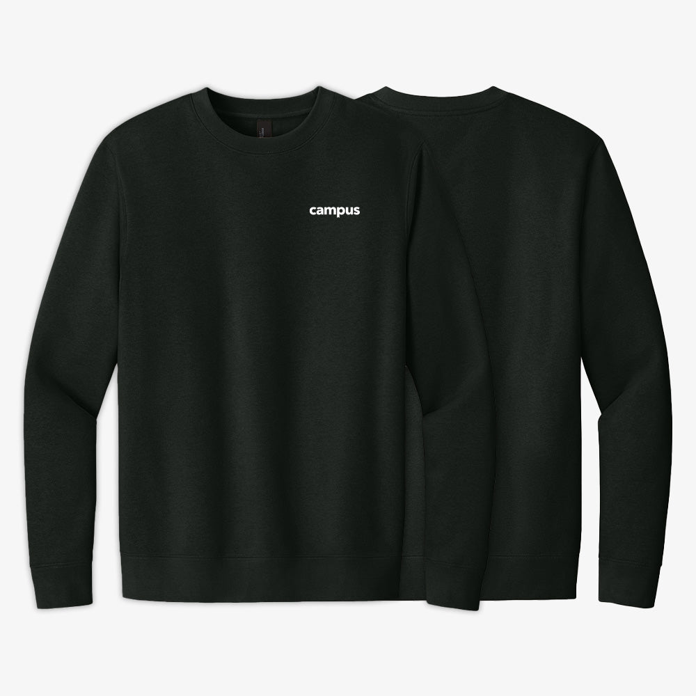 Black long-sleeve shirt with 'campus' text on a white background